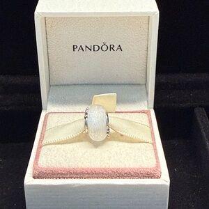 Pandora Retired Glittery White Murano Glass Mom & Love Charm